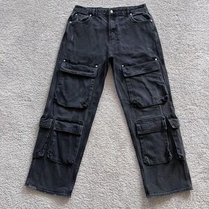 Represent R3CA Cargo Denim Jeans Mens 33x30 Black Charcoal Relaxed Fit MLM601